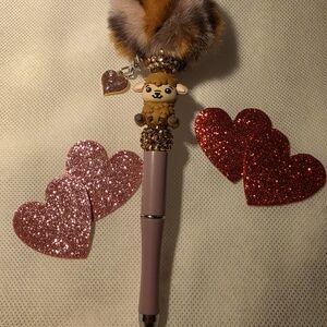 Cute Brown and Pink Animal Charm Pen